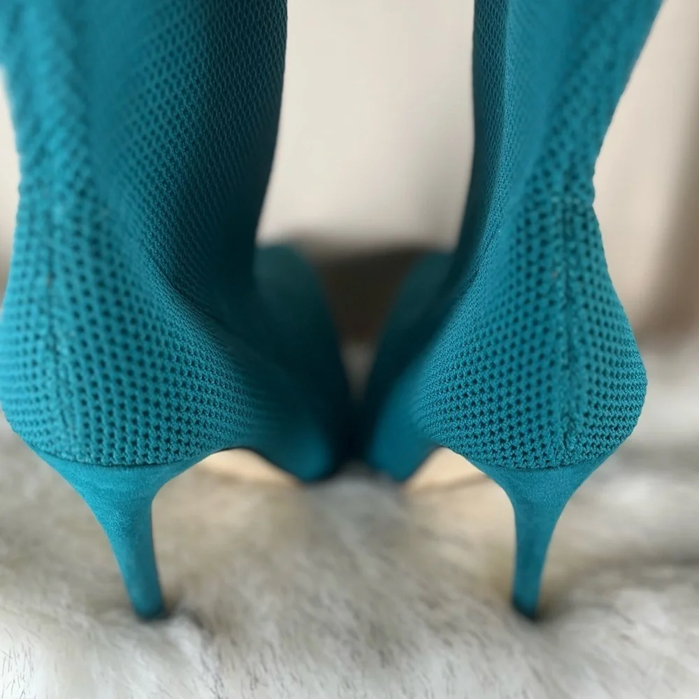 Teal Knit Stiletto Boots